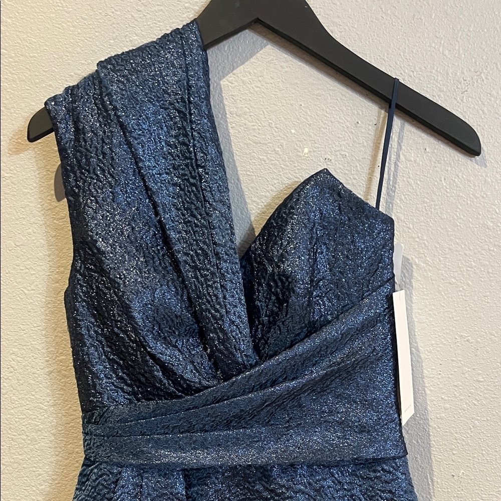 Theia Edith One-Shoulder High-Low Jacquard Gown - Picture 7 of 17